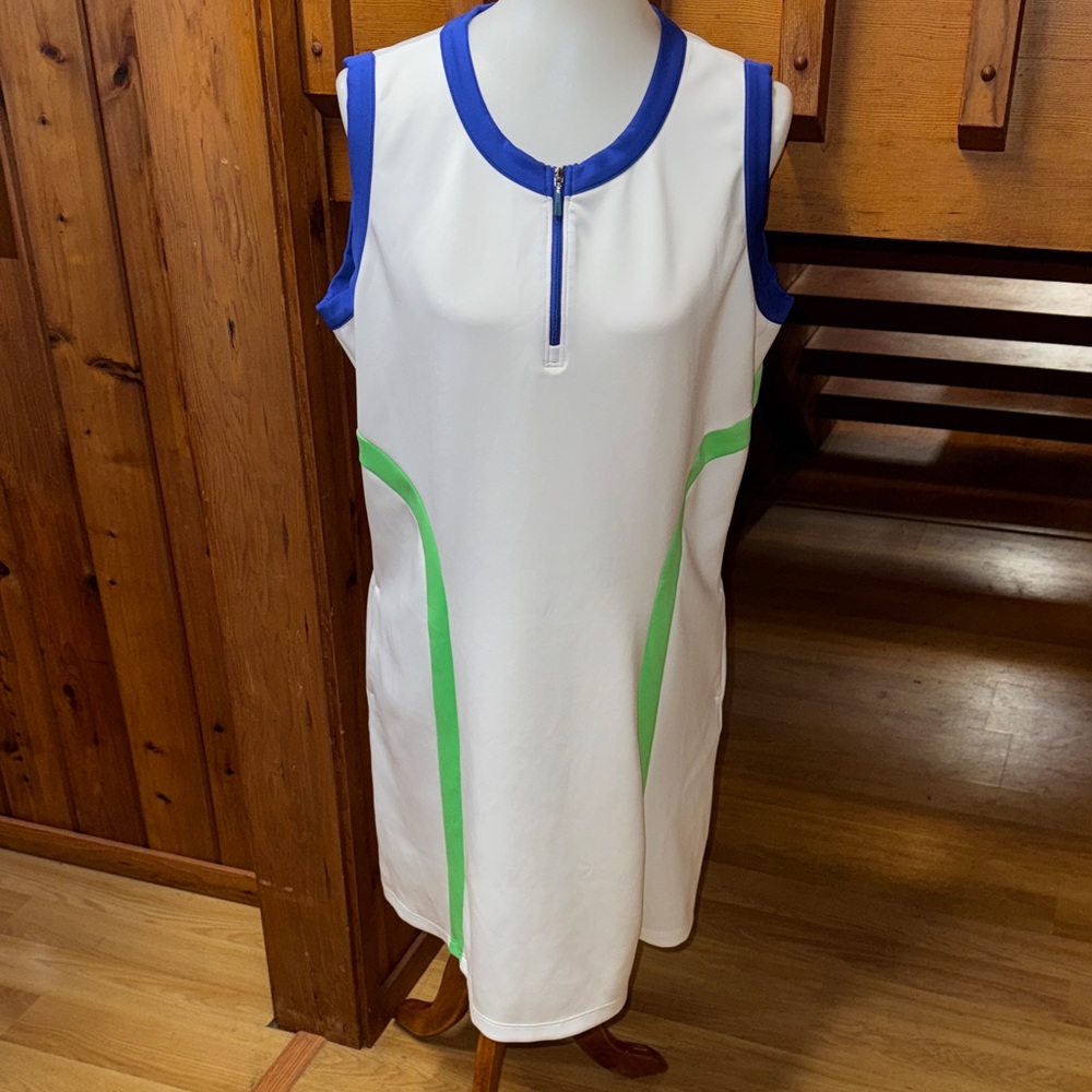 PGA Tour Size XL golf White Midi Dress with Blue and Green Accents